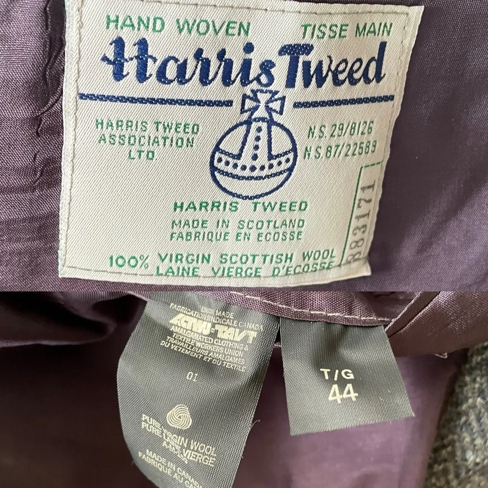 HARRIS TWEED Vintage Hand Woven Wool Sports Coat Jacket Blazer Blue Gray 44